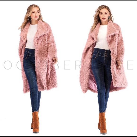 Long Teddy Jacket Coat, soft, long, mauve - Picture 3 of 3